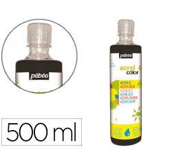 Gouache acrylique pebeo acrycolor indelebile couvrante brillante miscible tout support    noir flacon 500ml