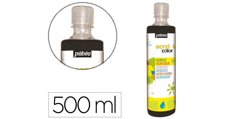 Gouache acrylique pebeo acrycolor indelebile couvrante brillante miscible tout support    noir flacon 500ml