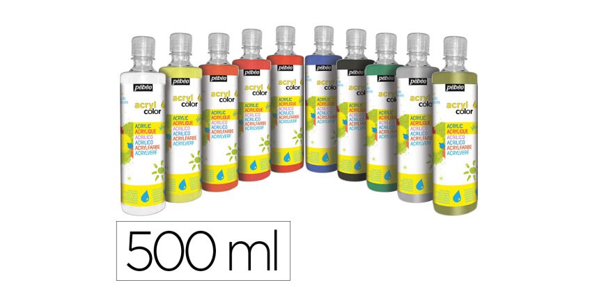 Gouache acrylique pebeo acrycolor indelebile couvrante brillante coloris assortis special fete 10 flacons x 500ml