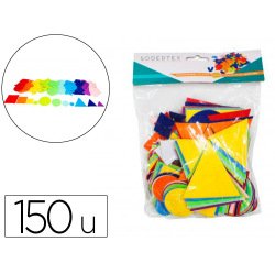Feutrine adhesive sodertex pack geometriques rond carre  et triangle 1mm 4 tailles 150 pcs 10 coloris assortis