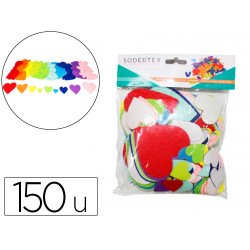 Feutrine adhesive sodertex pack de coeurs 1mm 4 tailles  150 pcs 10 coloris assortis