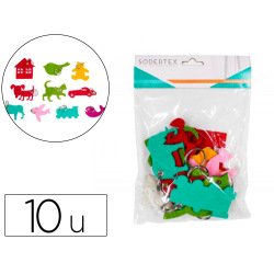 Feutrine sodertex porte-cles animaux et objets 3mm 60 a 80 mm 10 pcs coloris assortis