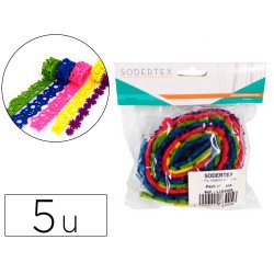Rubans de feutrine sodertex 3mm 5 pcs coloris rose bleu   vert violet et jaune
