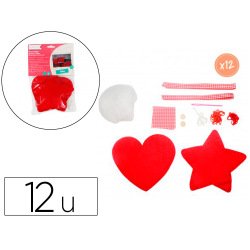 Kit feutrine sodertex 1 etoile et 1 coeur a fabriquer 2mm diam. 130mm 12 sachets    individuels coloris rouge