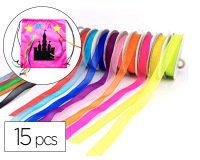 Rubans organza sodertex 9mm x 10ml coloris assortis pack de 15 pcs