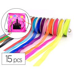 Rubans organza sodertex 9mm x 10ml coloris assortis pack de 15 pcs