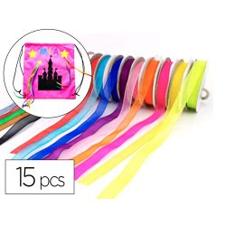 Rubans organza sodertex 9mm x 10ml coloris assortis pack de 15 pcs