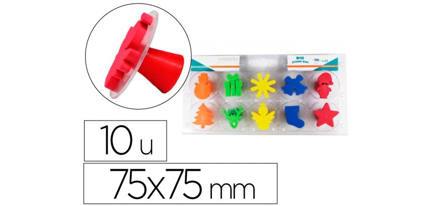 Tampons sodertex mon beau sapin en mousse double        densite avec poignee 75x75mm  10 pcs coloris assortis
