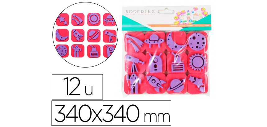 Pack de 12 mini tampons en mousse eva sodertex theme     destination lune diam. 340mm