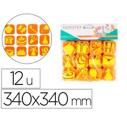 Pack de 12 mini tampons en mousse eva sodertex theme     c'est la fete diam. 340mm