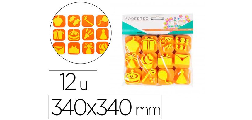 Pack de 12 mini tampons en mousse eva sodertex theme     c'est la fete diam. 340mm