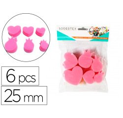 Eponges tampons sodertex coeur a peindre 25mm 6 pcs    coloris assortis