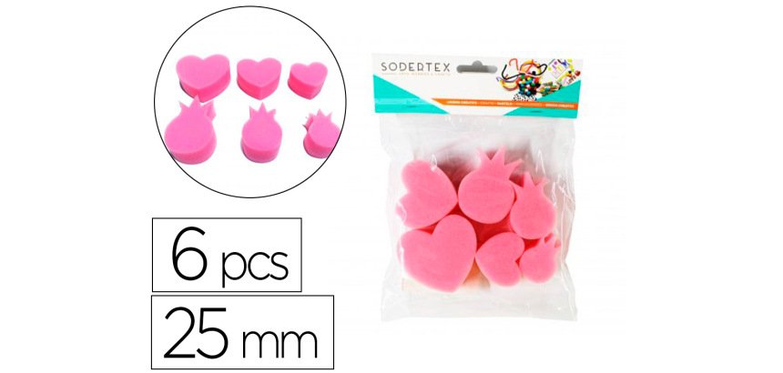 Eponges tampons sodertex coeur a peindre 25mm 6 pcs    coloris assortis