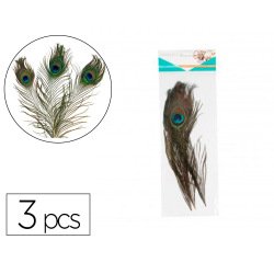 Plumes de paon sodertex 25 a 30 cm coloris naturel pack 3  pcs