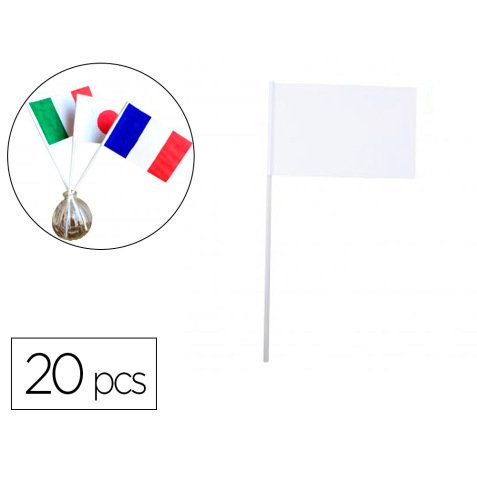Drapeaux carton sodertex 120gm2 a customiser 100x160mm drapeau 30cm tige coloris     blanc 20 pcs