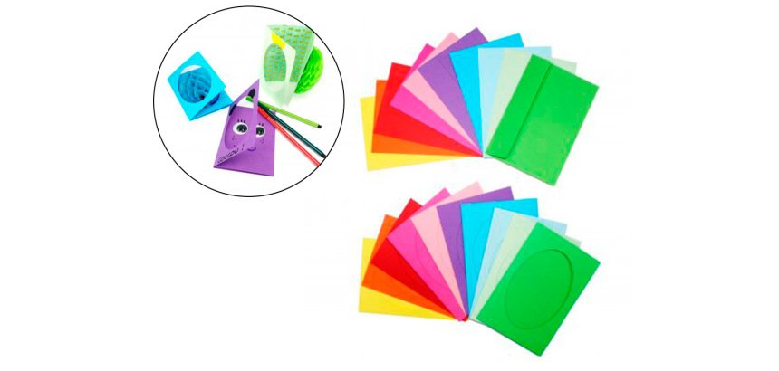 Cartes carton sodertex 230gm2 297x148mm 3 volets +          enveloppes papier 70gm2       100x150mm 10 coloris assortis