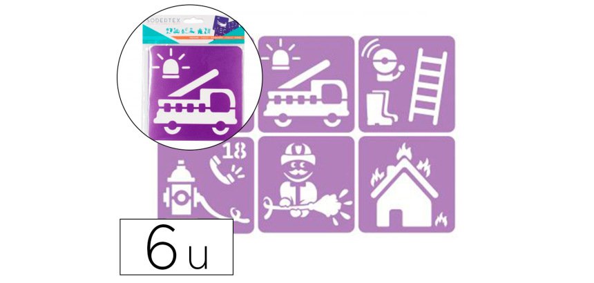 Pochoirs sodertex les pompiers en plastique         incassable 5mm 140x140mm 6    pcs coloris assorti