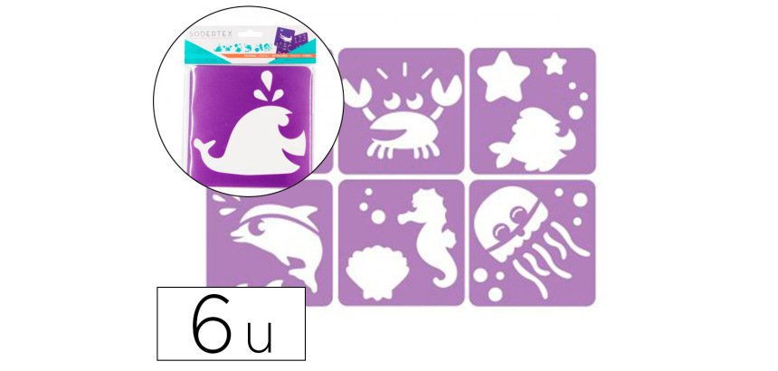Pochoirs sodertex a la mer en plastique incassable 5mm      140x140mm 6 pcs coloris       assorti