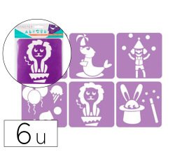 Pochoirs sodertex le cirque en plastique incassable 5mm   140x140mm 6 pcs coloris       assorti