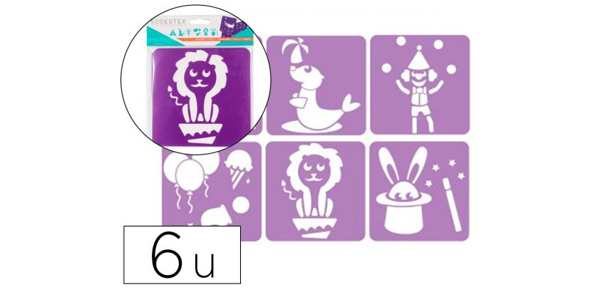 Pochoirs sodertex le cirque en plastique incassable 5mm   140x140mm 6 pcs coloris       assorti