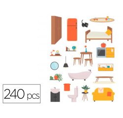 Gommettes papier sodertex a la maison avec scene          telechargeable 170x220mm      240pcs 12 planches coloris
