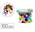 Pompons sodertex polypropylenea trous 100 pieces tailles    assorties 10 coloris
