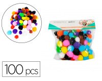 Pompons sodertex polypropylenea trous 100 pieces tailles    assorties 10 coloris