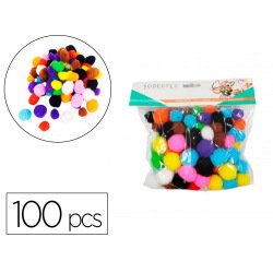 Pompons sodertex polypropylene a trous 100 pcs tailles assorties 10 coloris