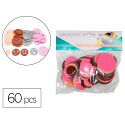 Visages expressifs sodertex en mousse eva 2mm 3 tailles   60 pcs coloris assortis