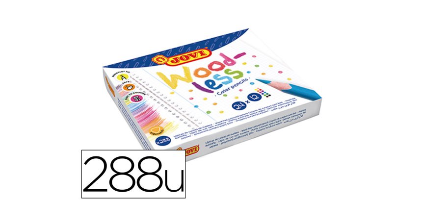 Crayon couleur jovi woodless triangulaire mine resistante  haut pouvoir couvrant inodore couleurs vives pack 288 unités