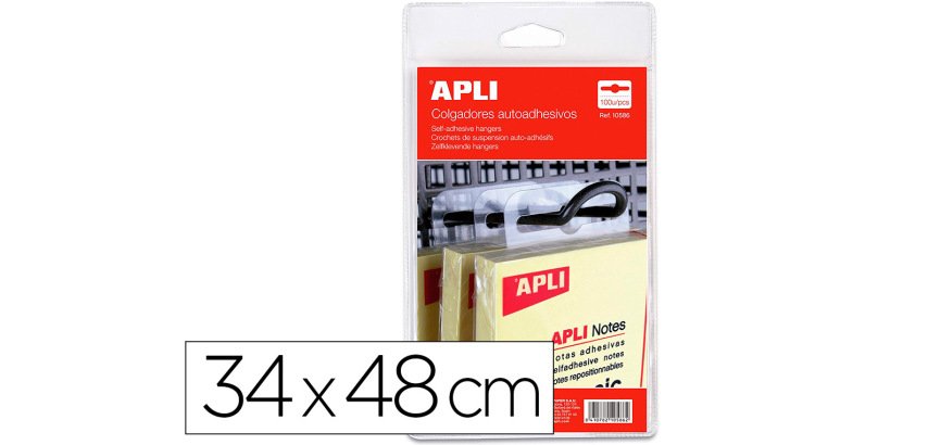 Crochet de suspension auto-adhesif apli agipa       attaches plastique format     34x48cm blister 100 unites