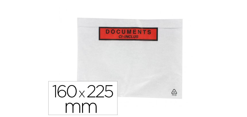 Pochette gpv polyethylene imprimee document ci-inclus 160x225mm protege des dechirures et intemperies paquet 100 unites