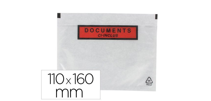 Pochette gpv polyethylene imprimee document ci-inclus 110x160mm protege des dechirures et intemperies paquet 100 unites