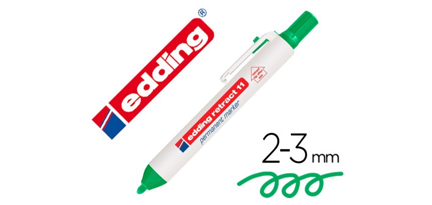 Marqueur edding permanent rétractable pointe ogive 1,5/3mm rechargeable coloris vert