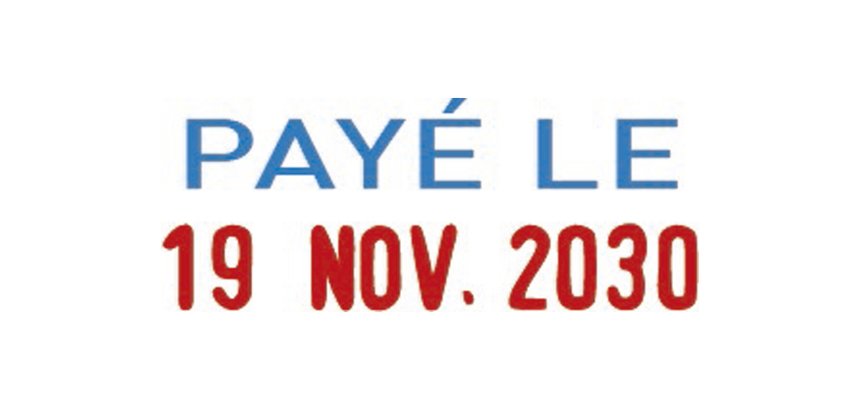 Tampon dateur trodat 4850/l2 mini avec formule paye le 25x11mm bicolore bleu/rouge