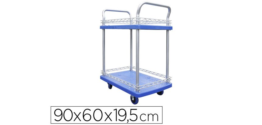 Servante viso premium 2 plateaux polypropylene 72x48cm rebords 2 roues fixes 2 pivotantes charge 150kg