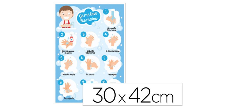 Plaque pvc signaletique biz consigne d'hygiene \" je me    lave les mains\" 30x42cm