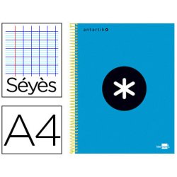 Cahier spirale liderpapel antartik a4 240p 100g couverture  carton contrecolle seyes microperfore 4 trous bleu
