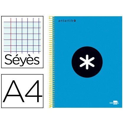 Cahier spirale liderpapel antartik a4 240p 100g couverture  carton contrecolle seyes microperfore 4 trous bleu