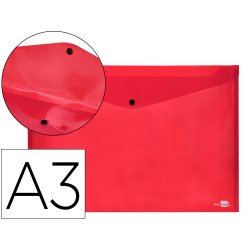 Pochette enveloppe liderpapel polypropylene 180 microns a3  420x297mm 50f fermeture       bouton resistant rouge