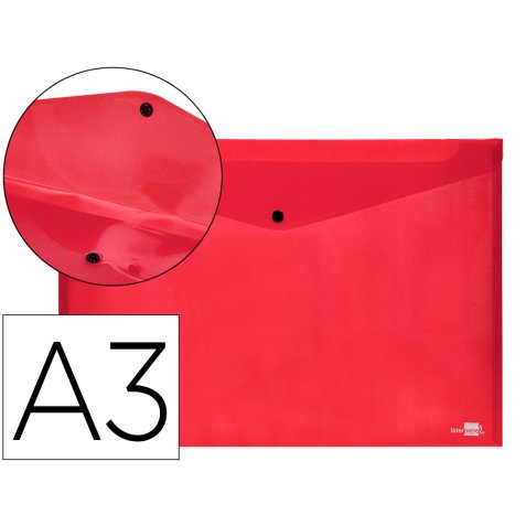 Pochette enveloppe liderpapel polypropylene 180 microns a3  420x297mm 50f fermeture       bouton resistant rouge