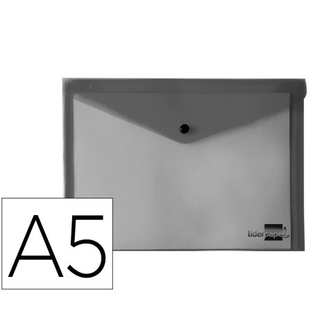 Pochette enveloppe liderpapel polypropylene 180 microns a5  210x148mm 50f fermeture       bouton resistant noir opaque