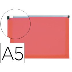 Pochette enveloppe liderpapel polypropylene 180 microns a5  210x148mm fermeture eclair    transparent rouge