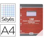 Feuillet mobile conquérant sept a4 210x297mm 100 pages 80g séyès perforé coloris rose