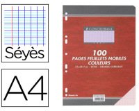 Feuillet mobile conquérant sept a4 210x297mm 100 pages 80g séyès perforé coloris rose
