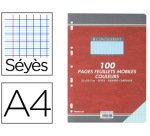 Feuillet mobile conquérant sept a4 210x297mm 100 pages 80g séyès perforé coloris bleu