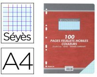 Feuillet mobile conquérant sept a4 210x297mm 100 pages 80g séyès perforé coloris bleu