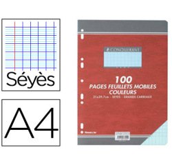 Feuillet mobile conquérant sept a4 210x297mm 100 pages 80g séyès perforé coloris bleu