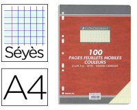 Feuillet mobile conquérant sept a4 210x297mm 100 pages 80g séyès perforé coloris jaune
