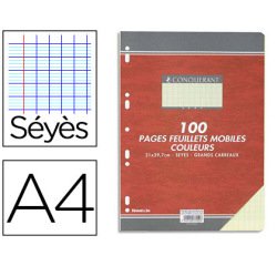 Feuillet mobile conquérant sept a4 210x297mm 100 pages 80g séyès perforé coloris jaune